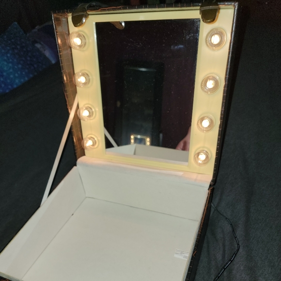 Light-Up Vintage Travel Cosmetic  Case - Faux Leather - Brown Reptile Print - Picture 3 of 16